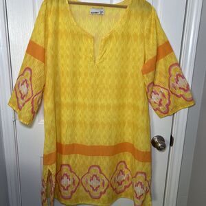 Old Navy Lightweight Cotton Swim Cover-up Tunic XXL Yellow Orange Pink Print